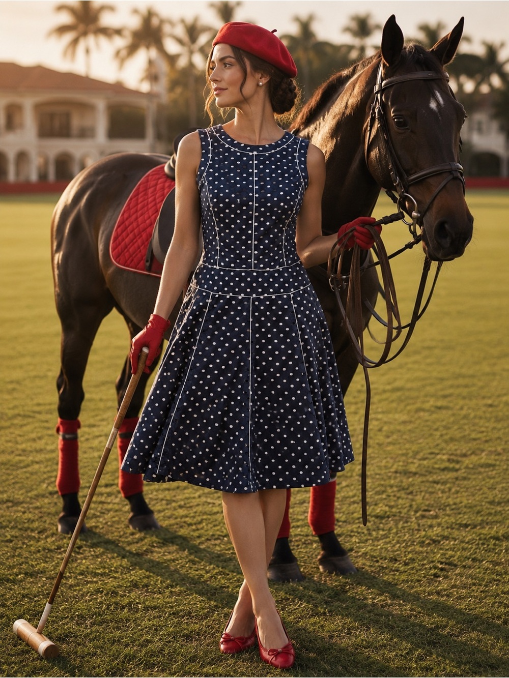 Anne Klein Navy Polka Dot Sleeveless Fit-and-Flare Dress